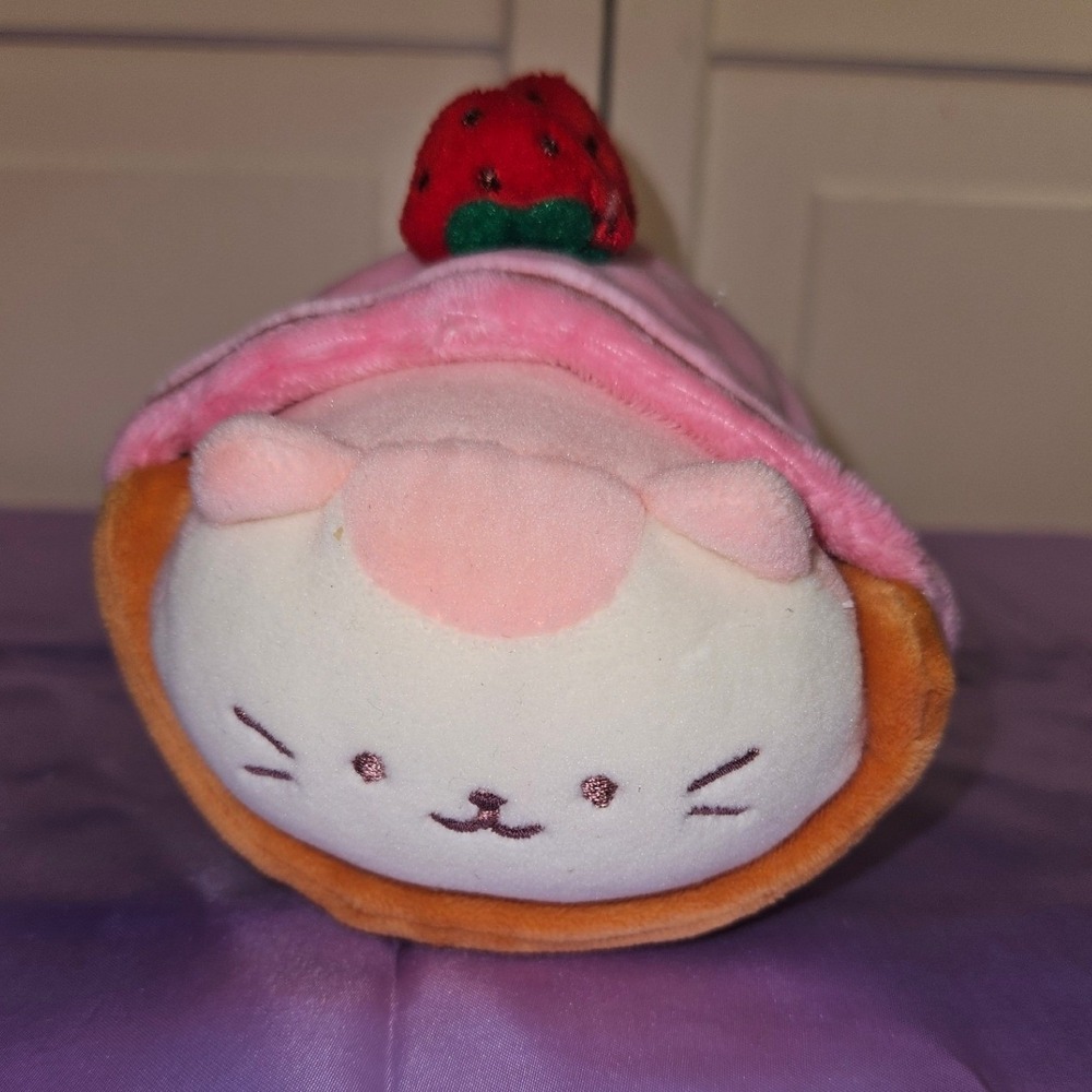 Plush‎ Strawberry Shortcake Dessert Cat Roll Kawaii 2 Piece Set Pink Tan